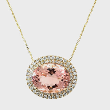 Natural Morganite Diamond Halo Pendant 18" 14k Gold 22.81 TCW Certified $7,950 601359