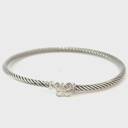 David Yurman Diamond Butterfly Cuff Bracelet Size M Sterling Silver Estate DY720