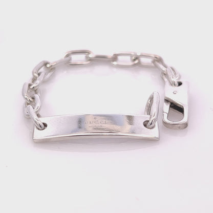 Gucci Estate Link Plate Bracelet Size 7" Sterling Silver 8 mm Height G46