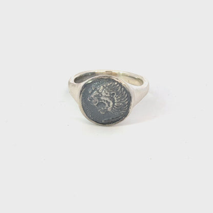 David Yurman Mens Lion Signet Ring Size 8 Sterling Silver Estate DY598