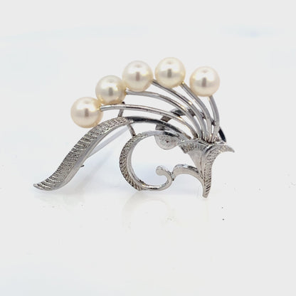 Mikimoto Estate Akoya Pearl Brooch Pin Sterling Silver 5.54-5.16 mm M434