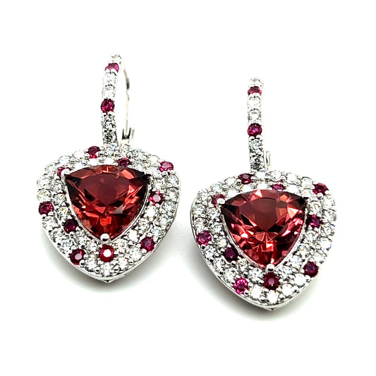 Natural Tourmaline Ruby Diamond Dangle Earrings 14k White Gold 10.53 TCW Certified $7,975 301437