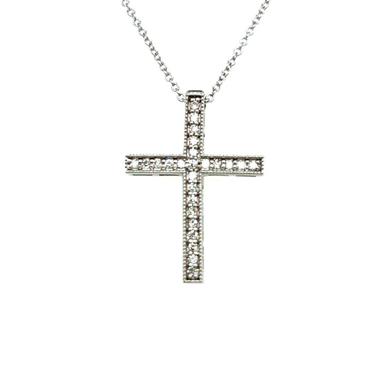 Natural Diamond Cross Pendant with Chain 17" 14k W Gold 0.25 CT Certified $2,950 307922