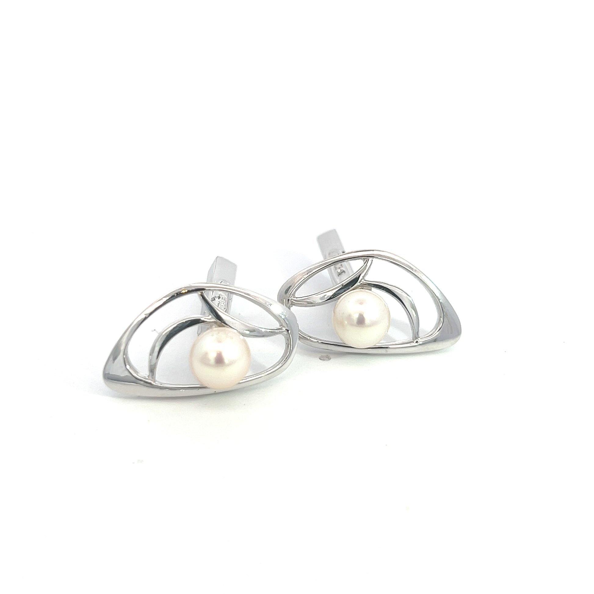 Mikimoto Estate Akoya Pearl Cufflinks Silver 7.5 mm M416