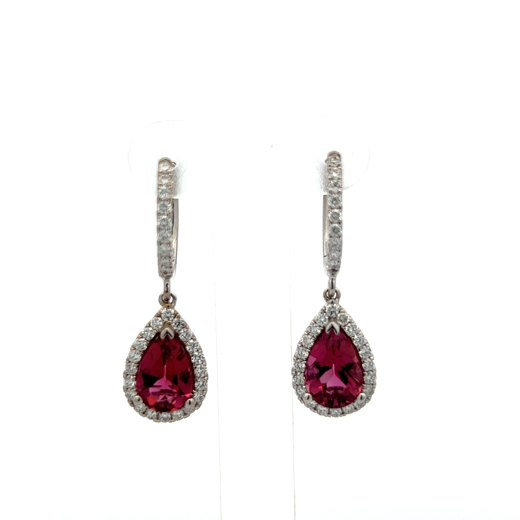 Diamond Rubellite Tourmaline Drop Earrings 18k W Gold 2.93 TCW Certified $5,950 210764