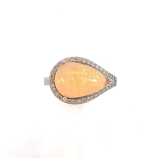 Natural Opal Diamond Ring 6.75 14k W Gold 4 TCW Certified $4,950 310548