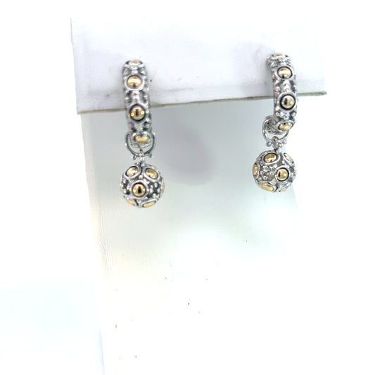 John Hardy Estate Jaisalmer Dot Hoop Earrings 18K Gold + Silver JH85