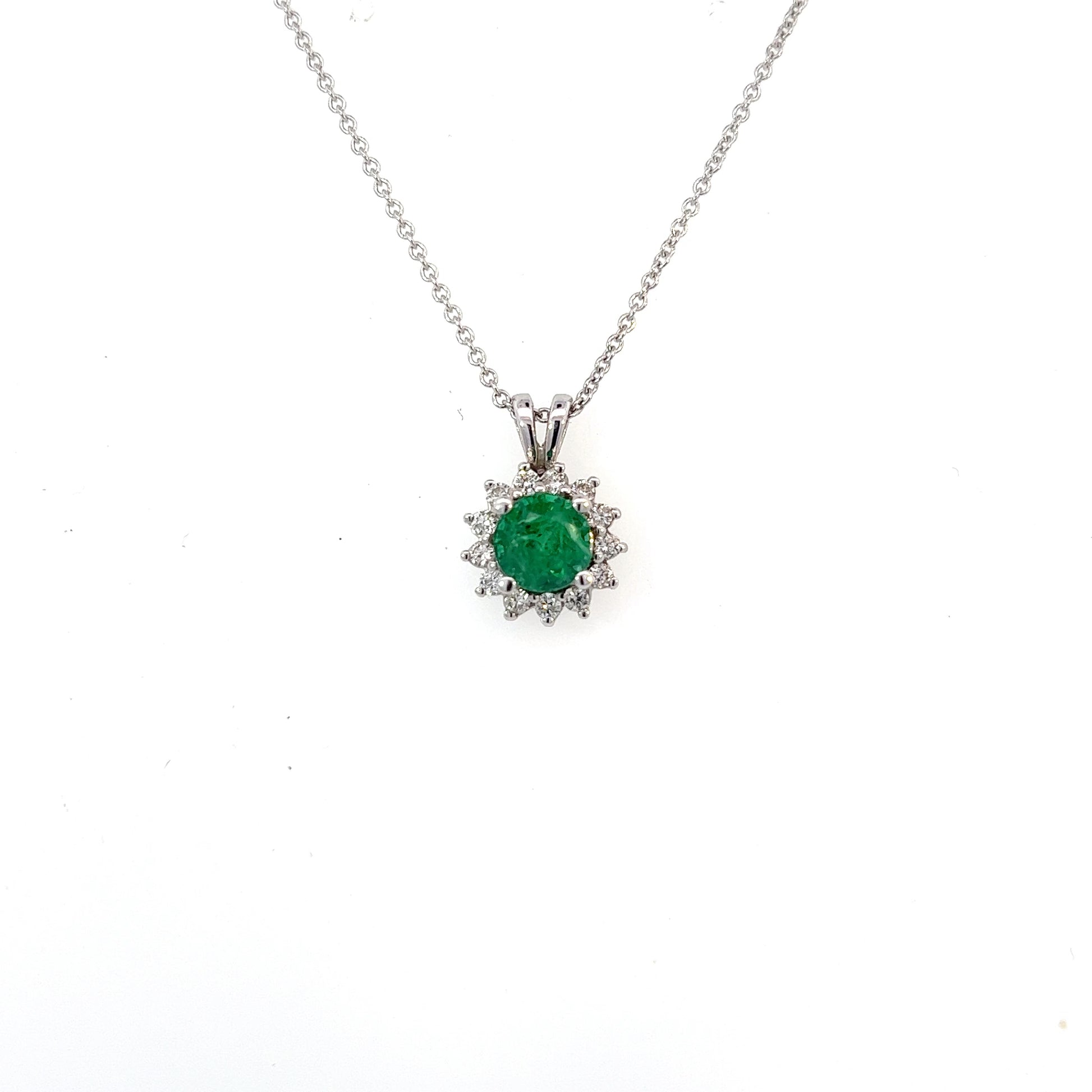 Natural Emerald Diamond Pendant With Chain 17.5" 14k WG 1.35 TCW Certified $4,975 216665