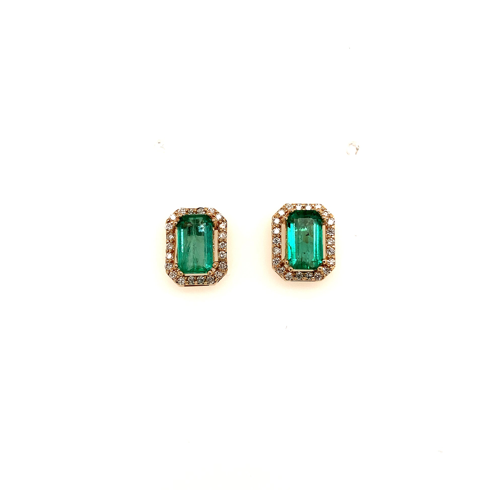 Natural Emerald Diamond Stud Earrings 14k Y Gold 1.85 TCW Certified $3,950 111884