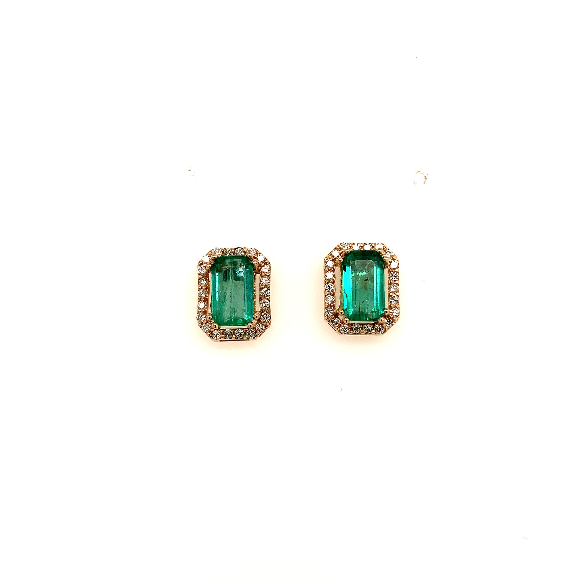 Natural Emerald Diamond Stud Earrings 14k Y Gold 1.85 TCW Certified $3,950 111884