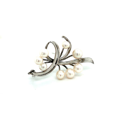 Mikimoto Estate Akoya Pearl Brooch Pin Sterling Silver 5-7 mm M323