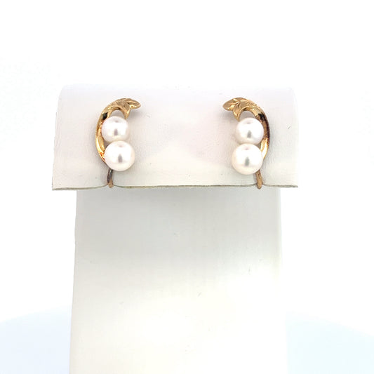 Mikimoto Estate Akoya Pearl Earrings 14k Y Gold 6.44 mm M393