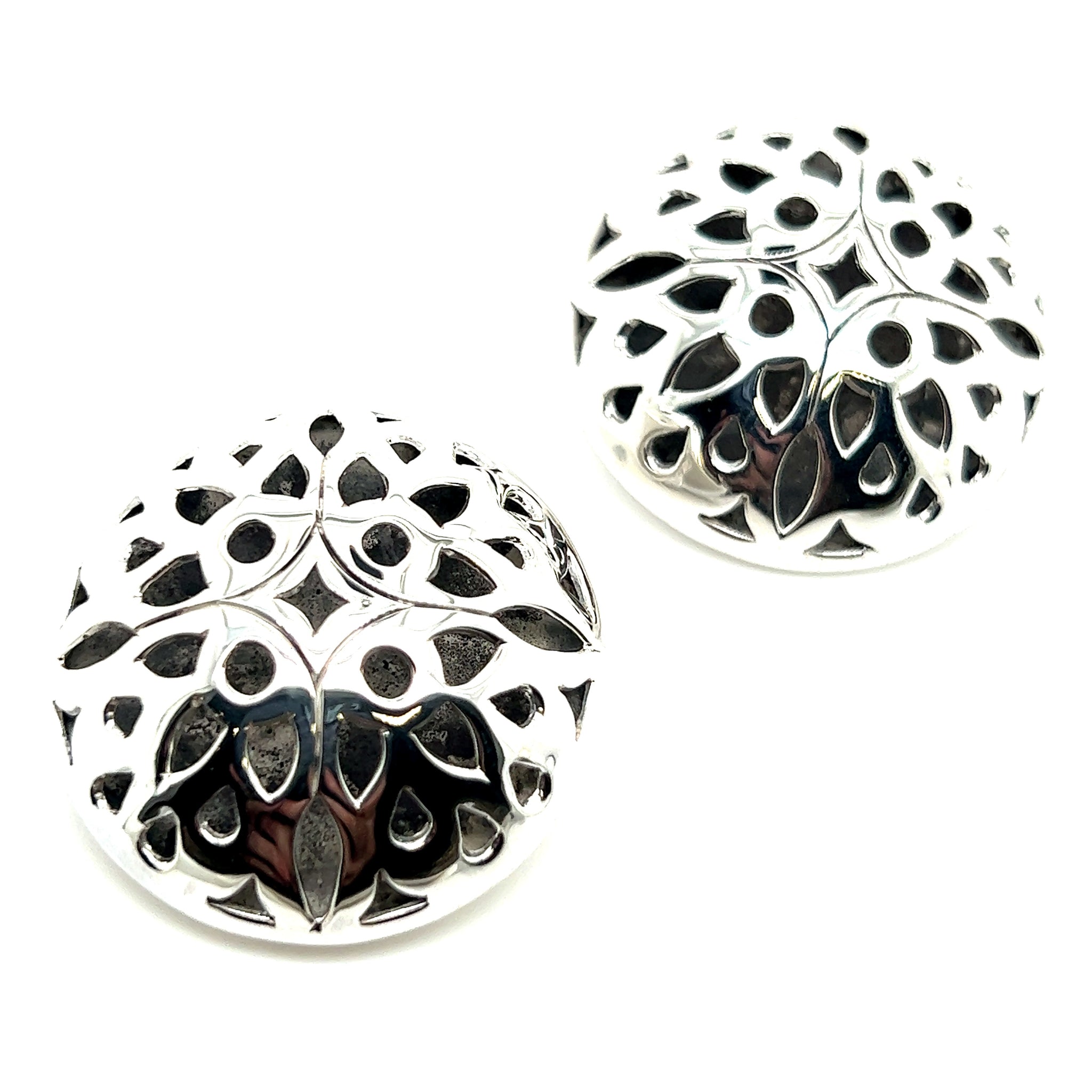 John Hardy Estate Large Button Clip on Earrings 1.5" Sterling Silver JH57