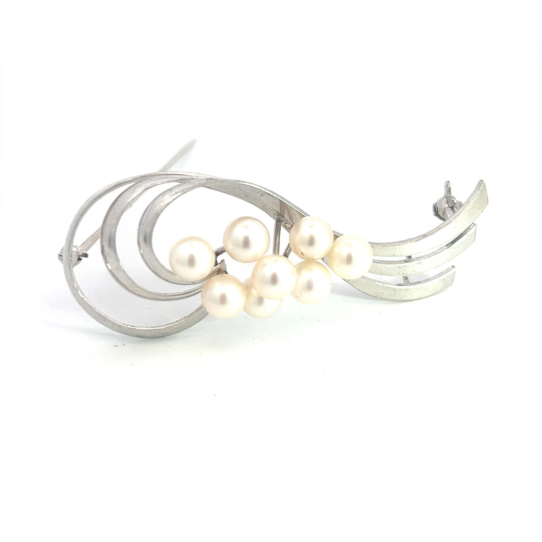 Mikimoto Estate Akoya Pearl Brooch Sterling Silver M389