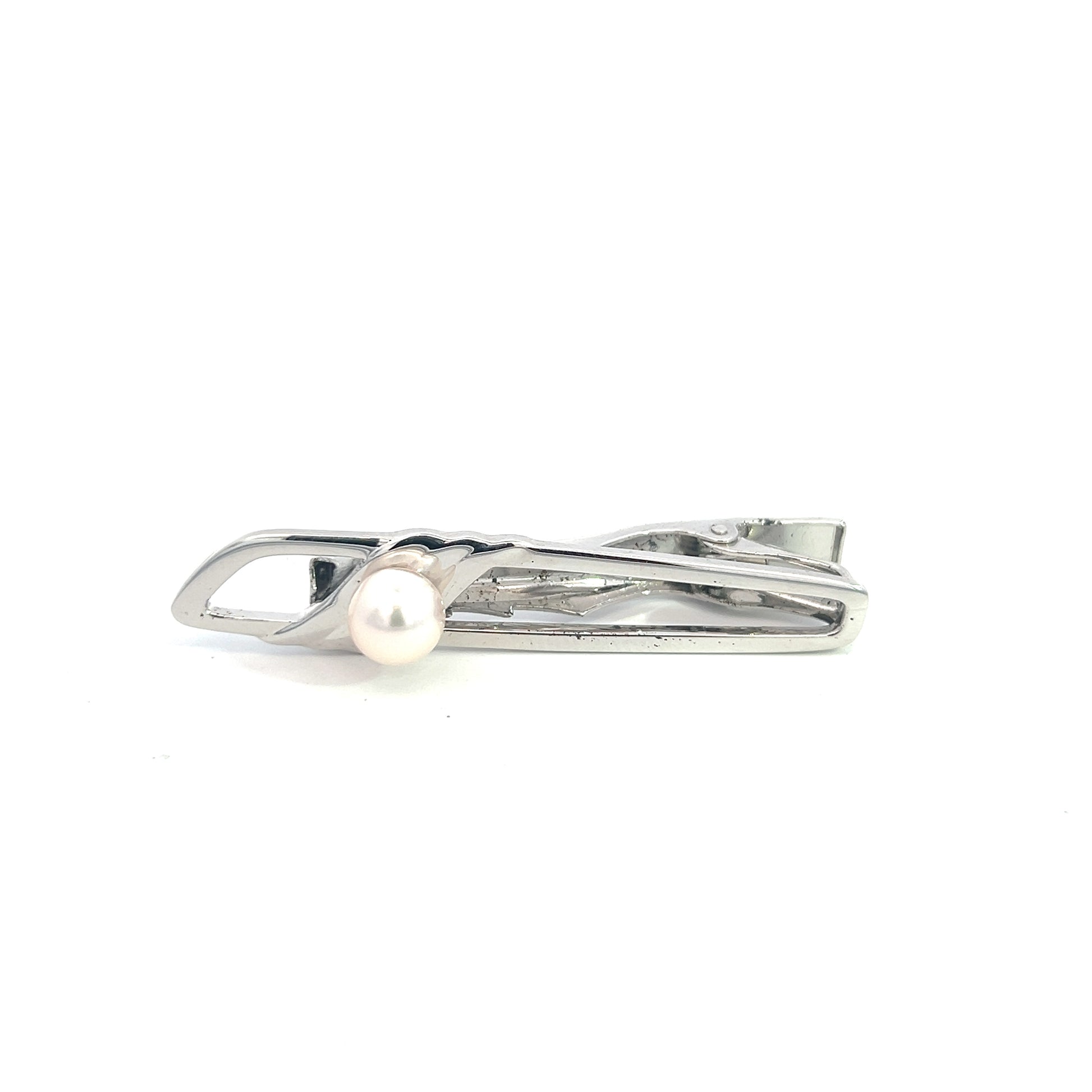 Mikimoto Estate Akoya Pearl Mens Tie Clip Silver 7.15 mm M396