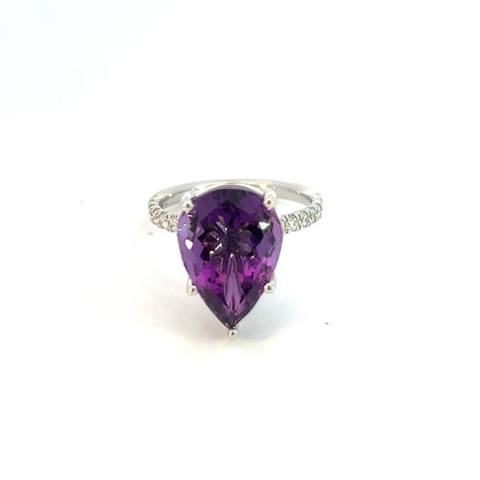 Natural Amethyst Diamond Ring 6.5 14k White Gold 7.67 TCW Certified $3,950 311006