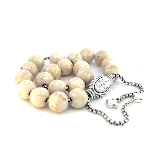 David Yurman Authentic Estate River Stone Spiritual Beads Bracelet 6.6 - 8.5" Silver 8 mm DY452