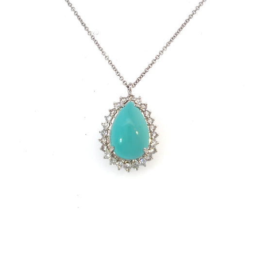 Persian Turquoise Diamond Pendant With Chain 17" 14k WG 9.9 TCW Certified $5,950 307918