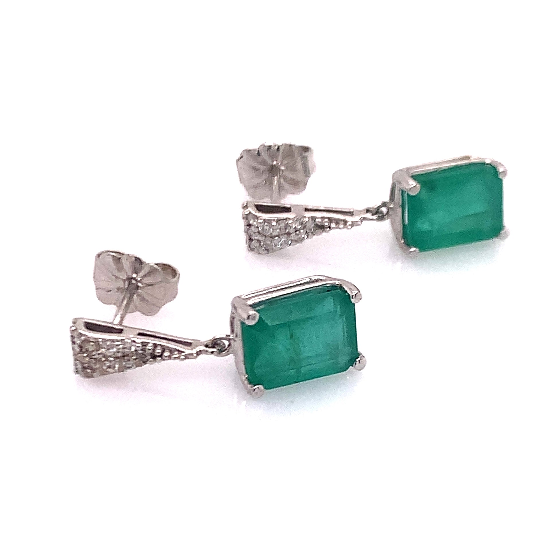Natural Emerald Diamond Dangle Earrings 14k WG 2.99 TCW Certified $4,950 111889
