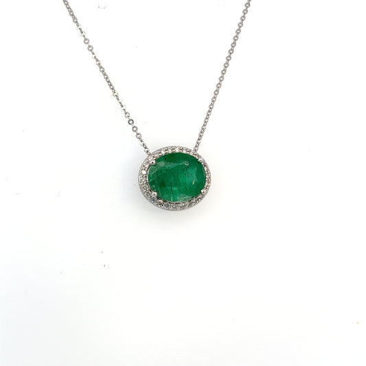 Natural Emerald Diamond Pendant Necklace 15" 14k WG 4.06 TCW Certified $6,950 215626