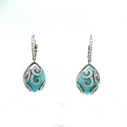 Persian Turquoise Diamond Pendant Earrings 14k WG 26.85 TCW Certified $9,490 211947