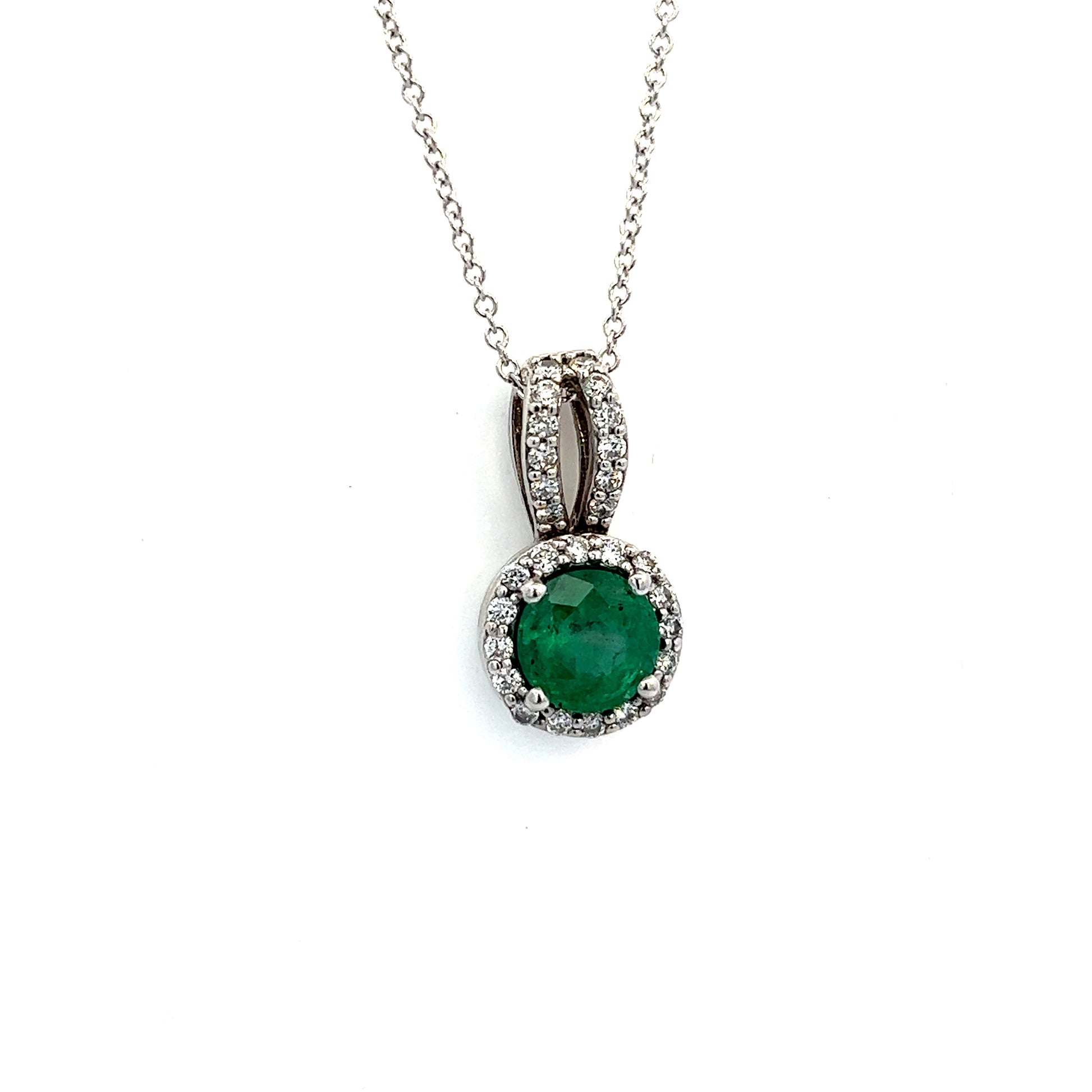 Natural Emerald Diamond Pendant Necklace 18" 14k W Gold 1.84 TCW Certified $5,950 215428