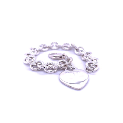 Tiffany & Co Estate Heart Bracelet Size 8" Silver TIF509