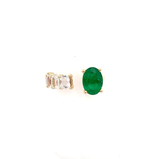 Natural Emerald and White Sapphire Ring 6.5 14k Y Gold 4.05 TCW Certified $4,950 310640