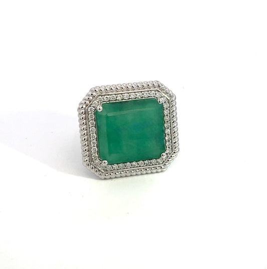 Natural Emerald Diamond Ring Size 6.25 14k W Gold 13.14 TCW Certified $9,775 402673