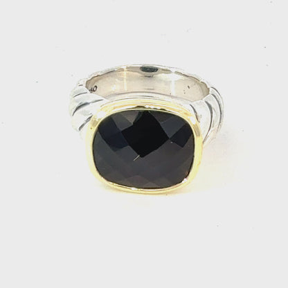 David Yurman Onyx Ring Size 7 18k Gold & Sterling Silver Estate DY626