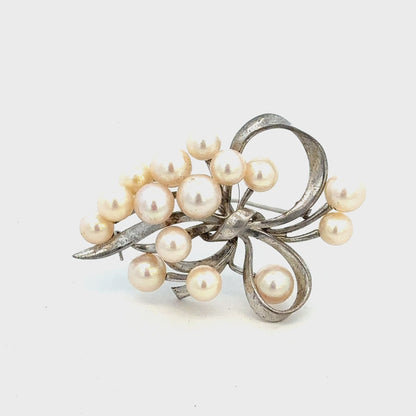 Mikimoto Akoya Pearl Brooch 7.2 mm Sterling Silver Estate M454