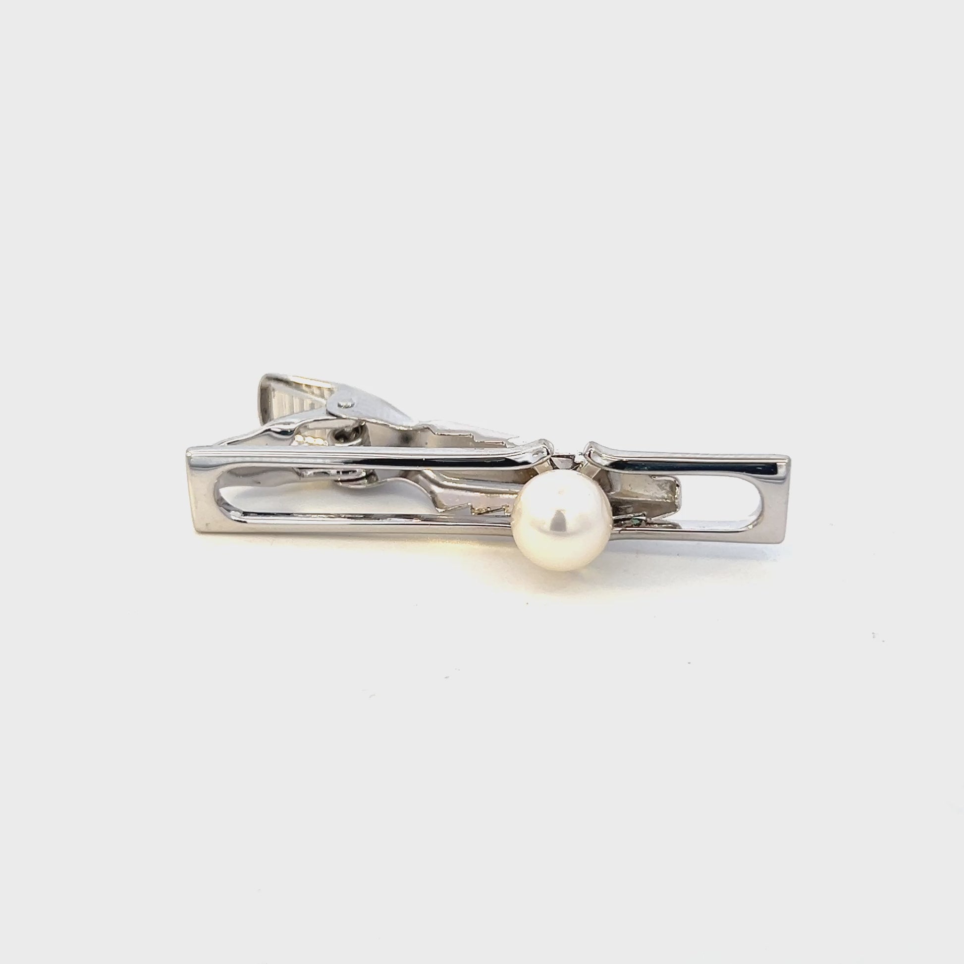 Mikimoto Estate Akoya Pearl Mens Tie Clip 7 mm Silver M413