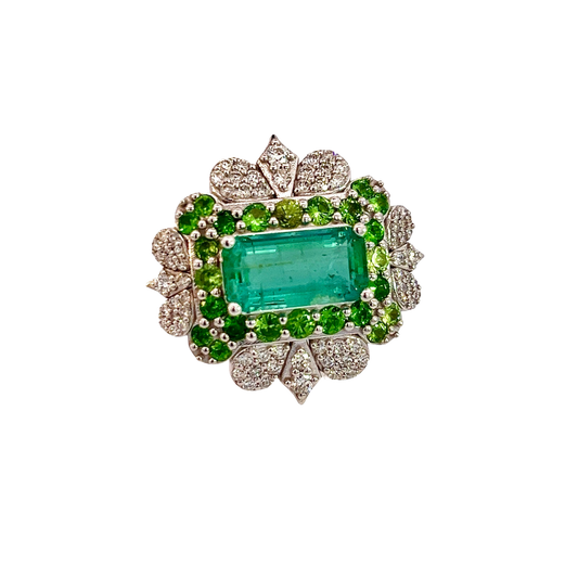 Natural Tourmaline Tsavorite Diamond Ring 6.75 14k White Gold 9.22 TCW Certified $14,950 310658