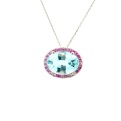 Natural Aquamarine Sapphire Pendant 18" 14k White Gold 10.94 TCW Certified $4,950 601355