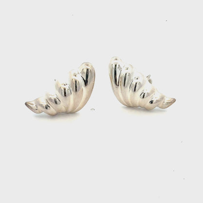 Tiffany & Co Puffed Omega Back Wing Earrings Non Pierced Sterling Silver Estate TIF939