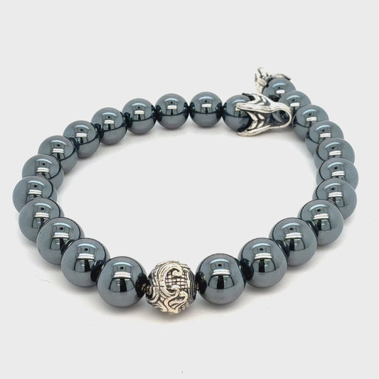 David Yurman Hematite Spiritual Beads Bracelet 8" 8 mm Silver Estate DY761