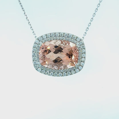 Natural Morganite Diamond Pendant 18" 14k White Gold 20.24 TCW Certified $7,950 601357