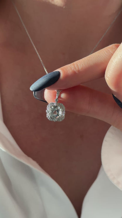 Diamond Aquamarine Necklace 18k Gold 18" 2.24 TCW Certified $3,950 920940