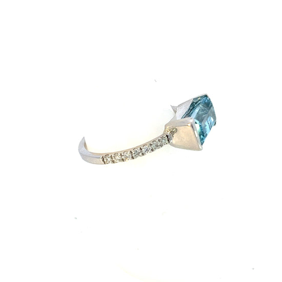 Natural Aquamarine Diamond Ring 6.75 14k W Gold 2.24 TCW Certified $3,950 310651