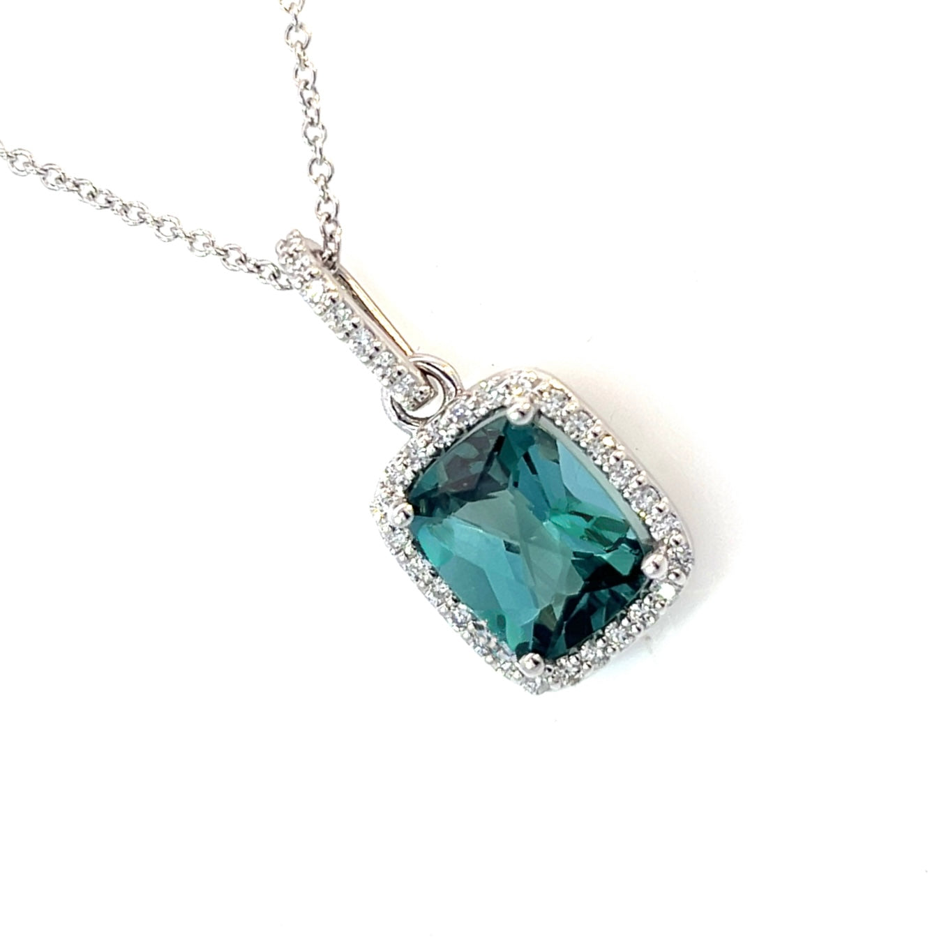 Natural Tourmaline Diamond Pendant Necklace 18" 14k W Gold 3.35 TCW Certified $4,950 311025
