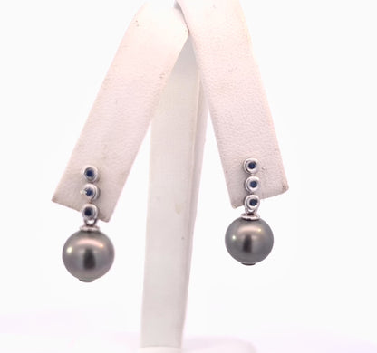 Tahitian Pearl & Sapphire Earrings 14k Gold 9.46 mm Certified $1,790 111301