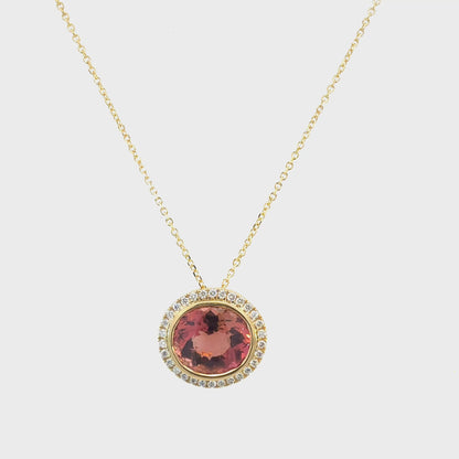 Natural Tourmaline Diamond Pendant 17" 14k Gold 6.93 TCW Certified $4,950 604479