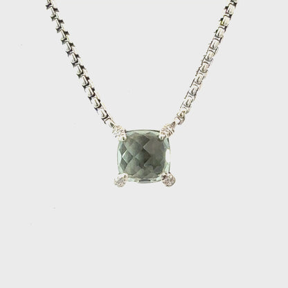 David Yurman Prasiolite Diamond Necklace 17" Sterling Silver Estate DY661