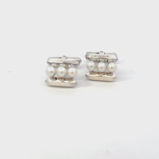 Mikimoto Akoya Pearl Cufflinks Sterling Silver 4.75 mm Estate M445