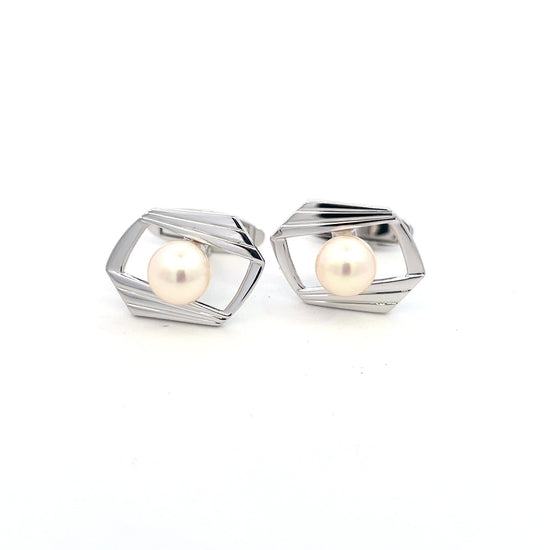 Mikimoto Estate Akoya Pearl Cufflinks Silver 7.5 mm M418