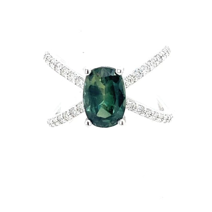 Natural Tourmaline Diamond Ring Size 6.5 14k W Gold 1.78 TCW Certificate $4,950 217109