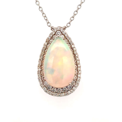 Natural Opal Diamond Necklace 20" 14k White Gold 15.14 TCW Certified $8,750 410446