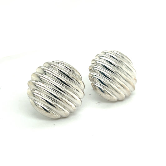 John Hardy Authentic Estate Ribbed Earrings With Omega Back Sterling Silver JH44