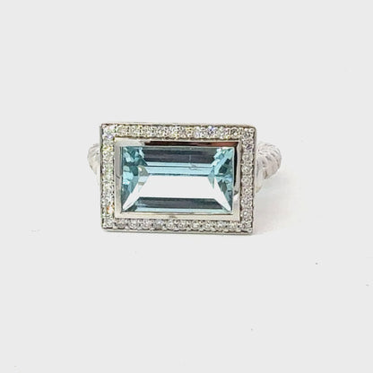 Natural Aquamarine Diamond Ring Size 6.5 14k White Gold 3.37 TCW Certified $4,950 601237