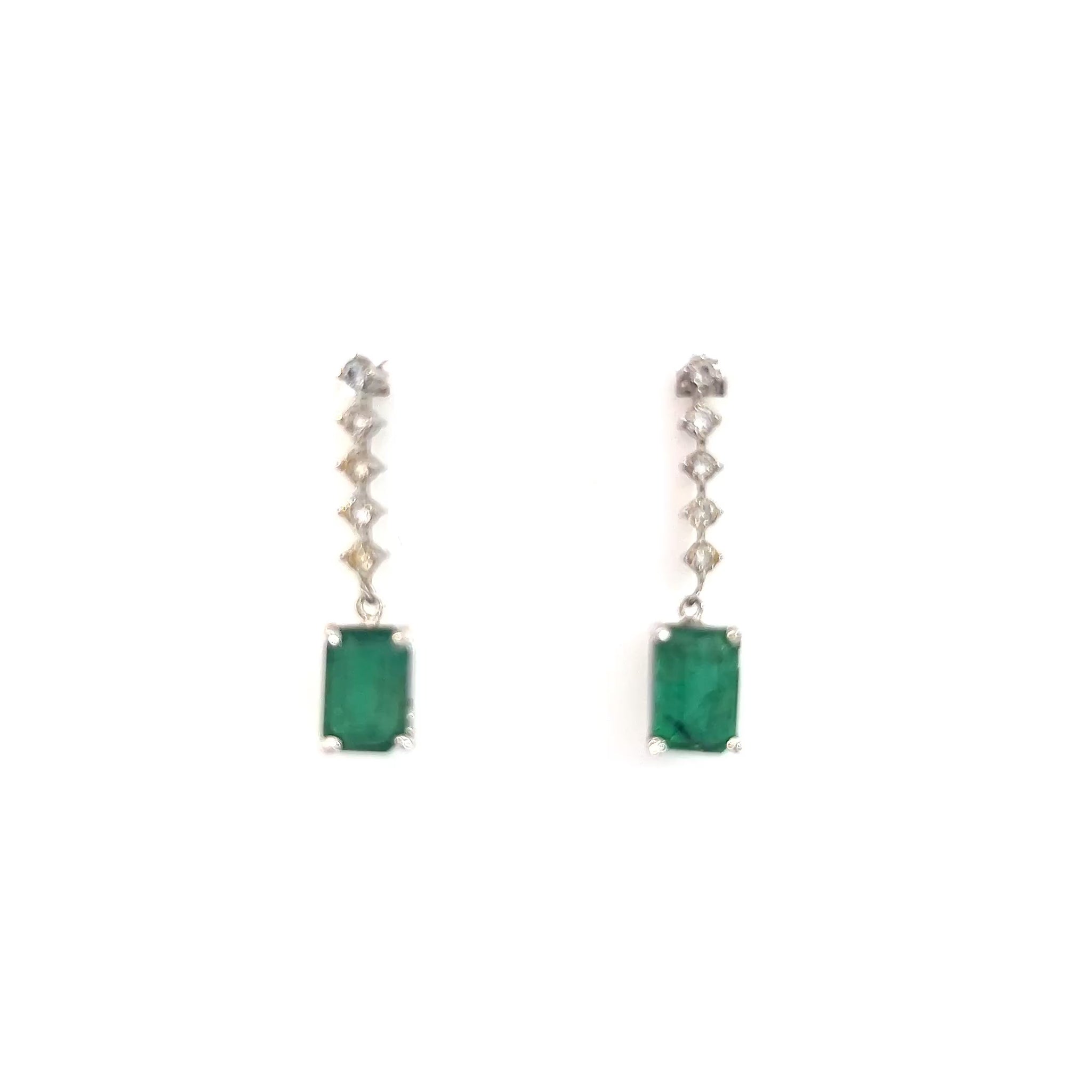 Natural Emerald Diamond Dangle Earrings 14k W Gold 3 TCW Certified $5,950 111555